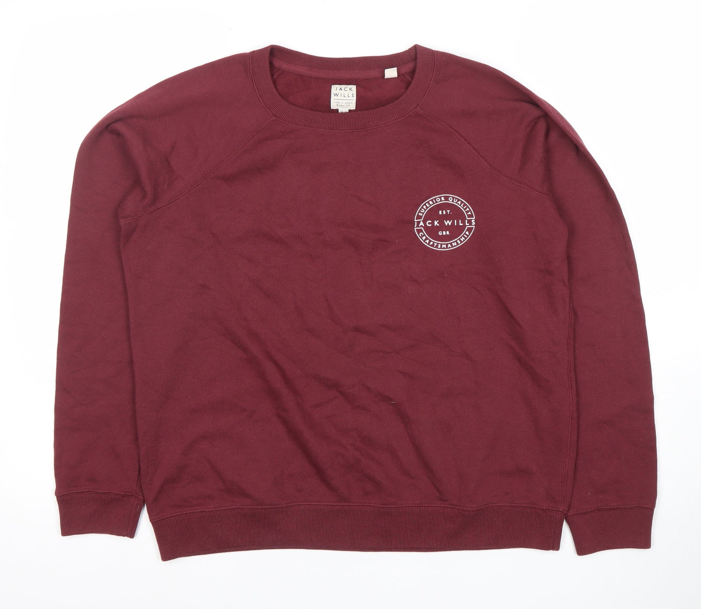 Jack Wills Womens Burgundy Crew Neck Sweatshirt Size 10 Cotton Blend Logo Print
