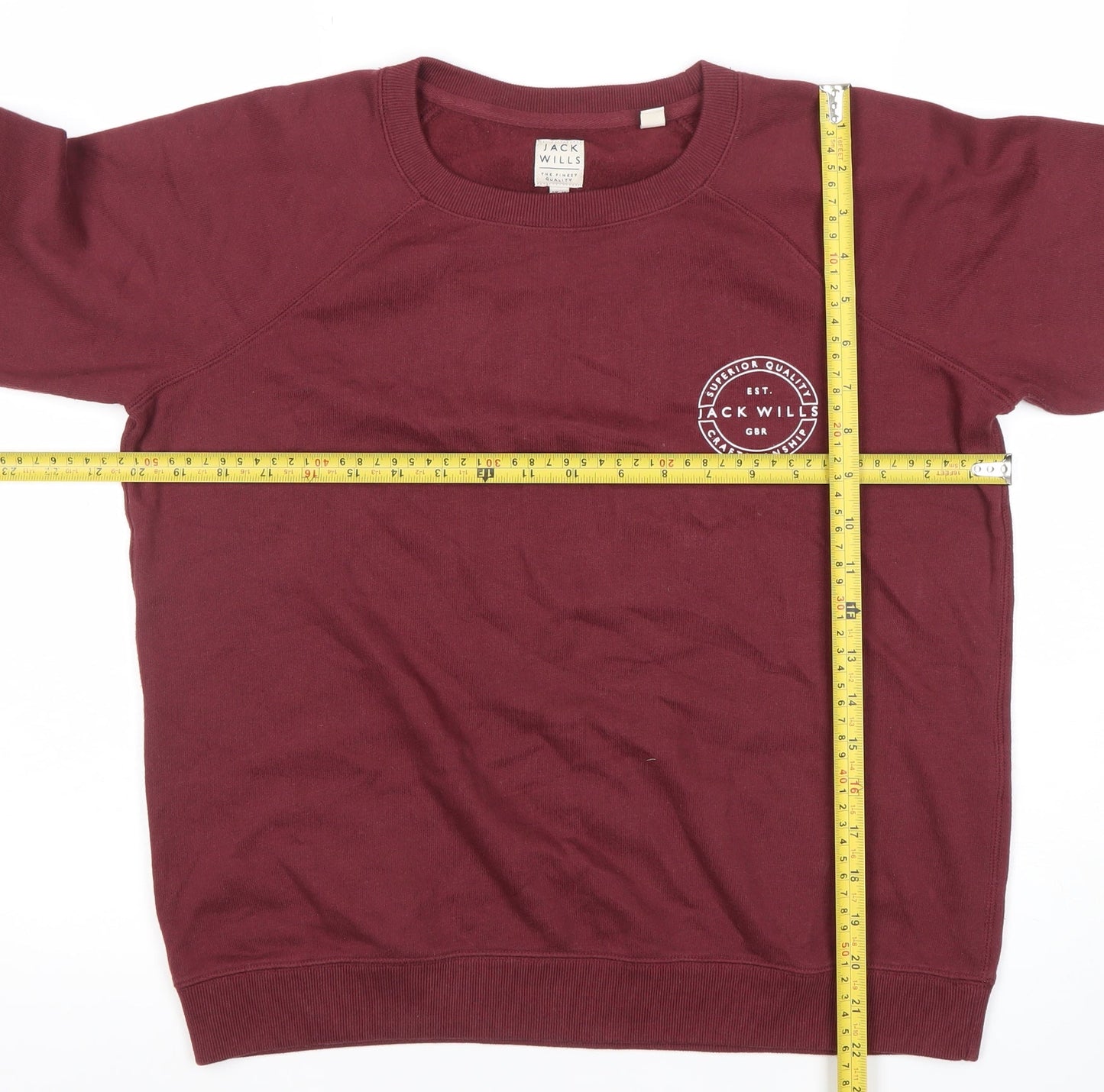 Jack Wills Womens Burgundy Crew Neck Sweatshirt Size 10 Cotton Blend Logo Print