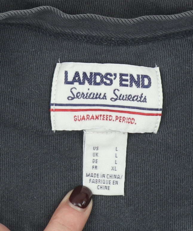 Mens UK L Regular Lands' End Black Pullover Sweatshirt
