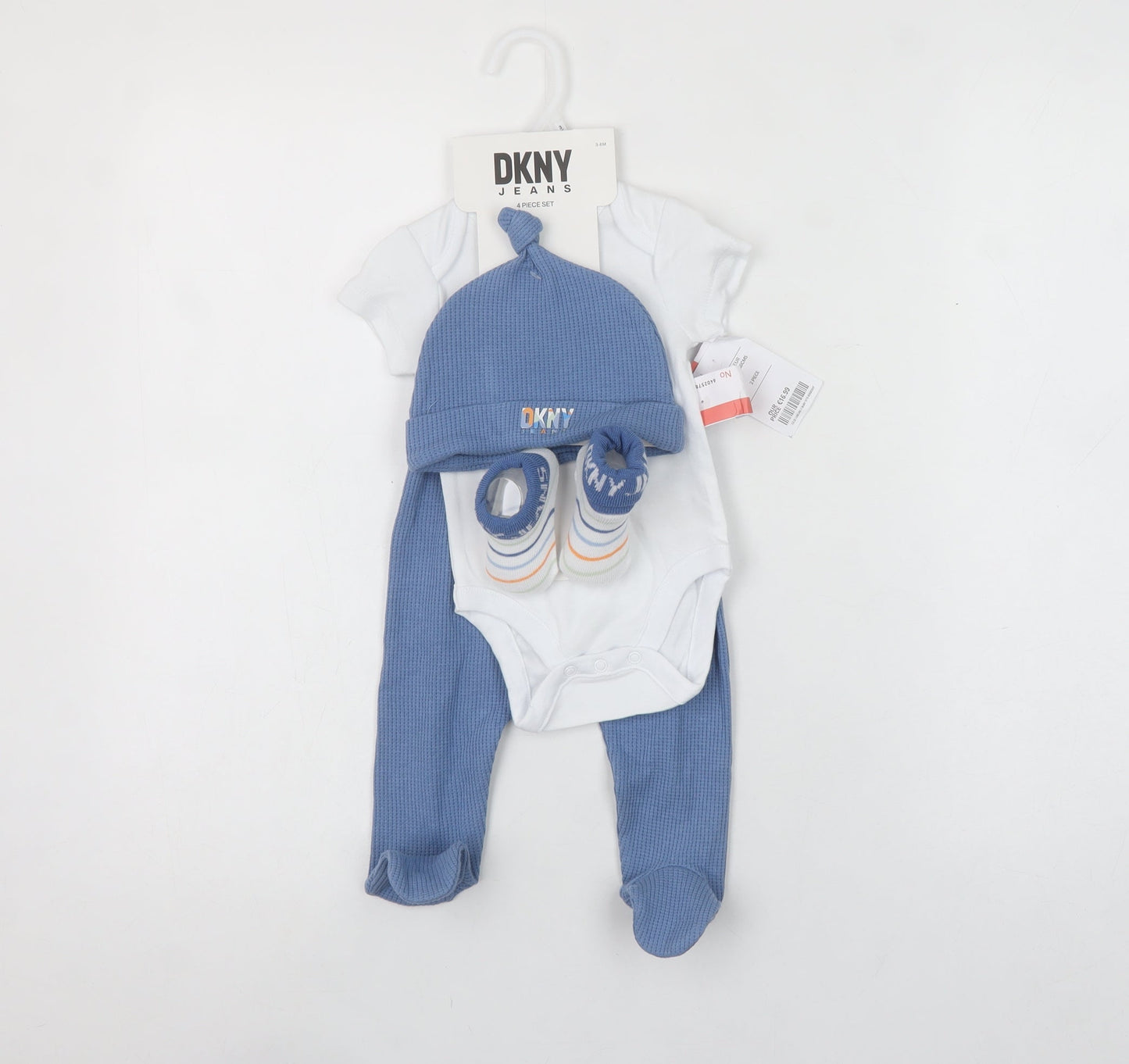 DKNY Unisex Baby Blue 3-6 Months 4 Piece Bodysuit Outfit Set