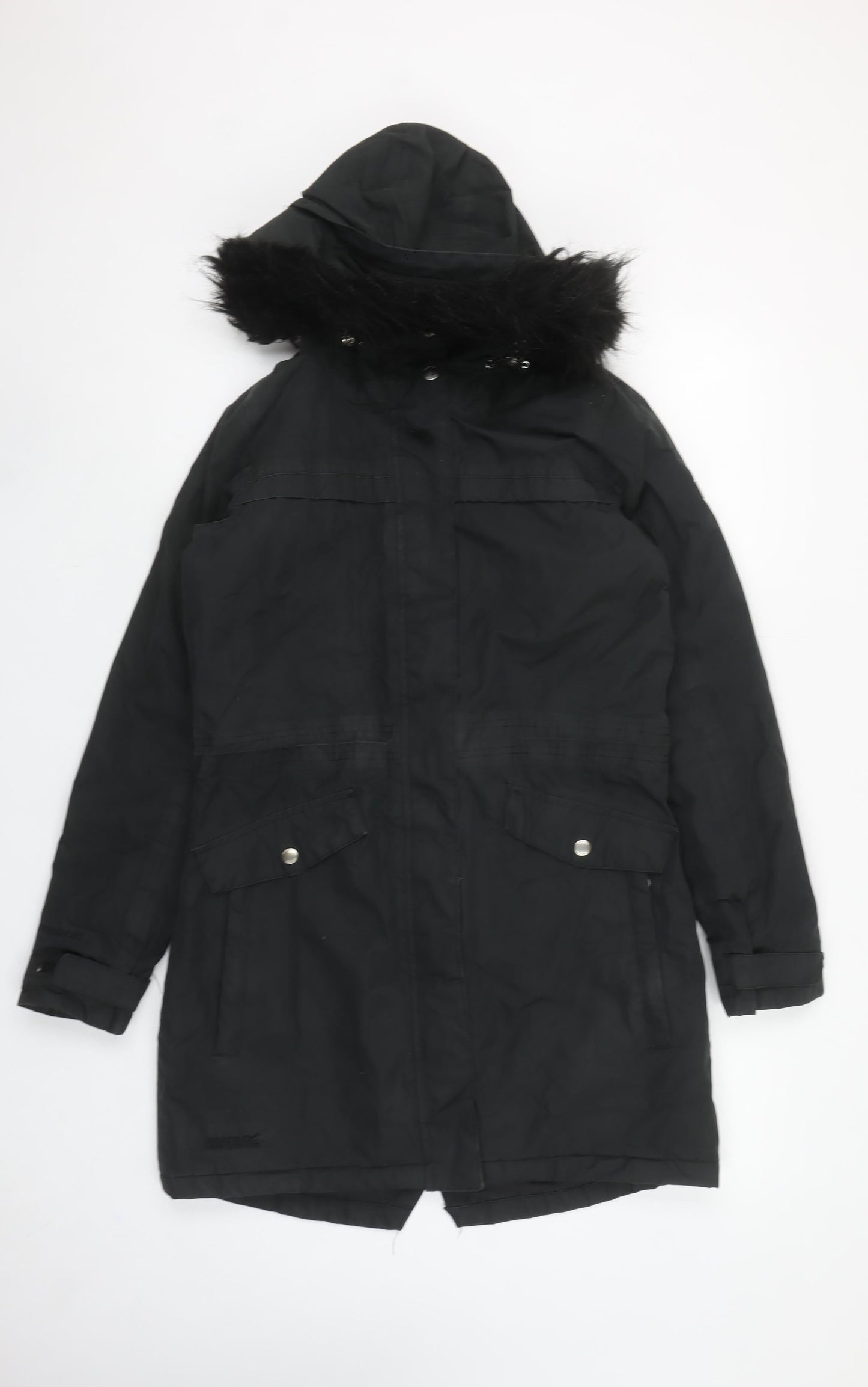 Regatta Women's Black Long Parka Coat UK 8 Hooded Fur Trim Winter Jacket