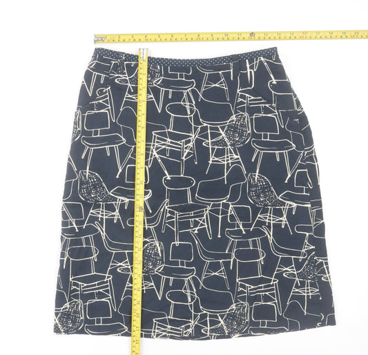 White Stuff Women's Blue Art Print Cotton Knee Length Skirt Size 8