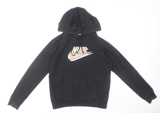 Nike Boys Black Pullover Hoodie XS Graphic Logo Cotton Blend