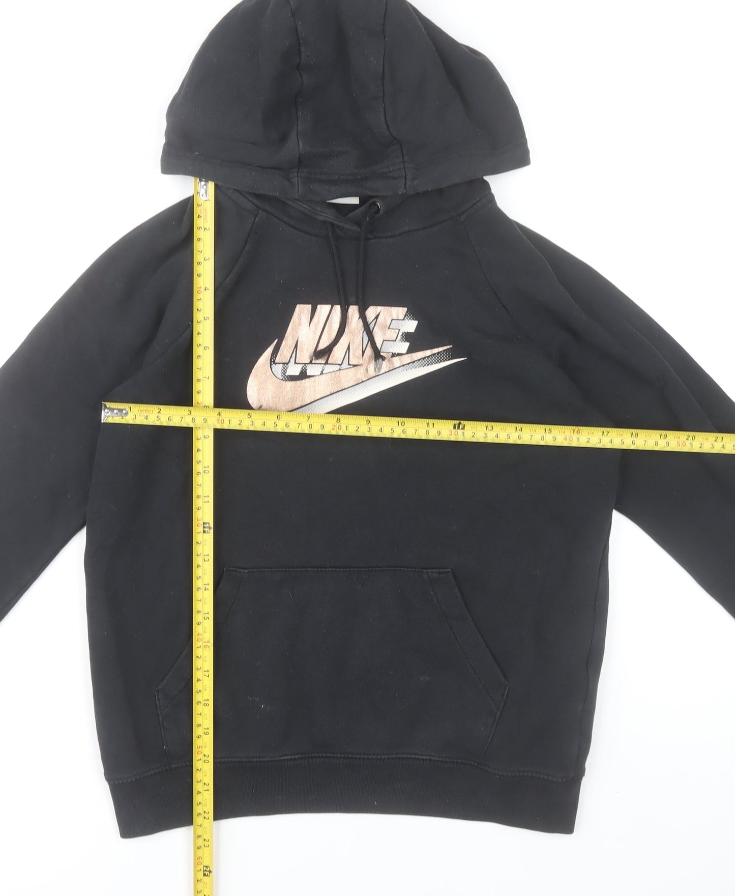 Nike Boys Black Pullover Hoodie XS Graphic Logo Cotton Blend