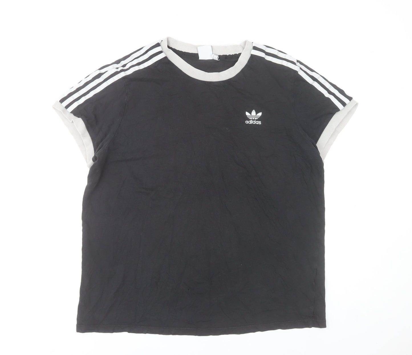 Adidas Women Black Short Sleeve Crew Neck Cotton T-Shirt Size 14 UK