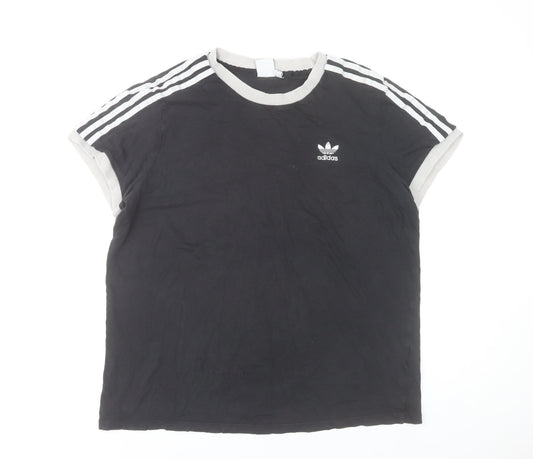 Adidas Women Black Short Sleeve Crew Neck Cotton T-Shirt Size 14 UK