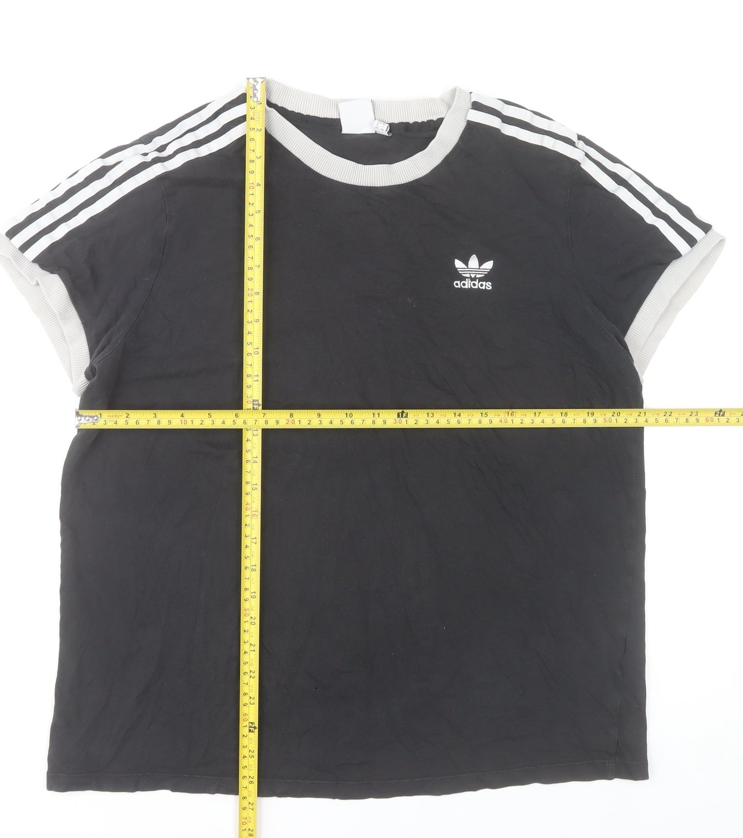 Adidas Women Black Short Sleeve Crew Neck Cotton T-Shirt Size 14 UK