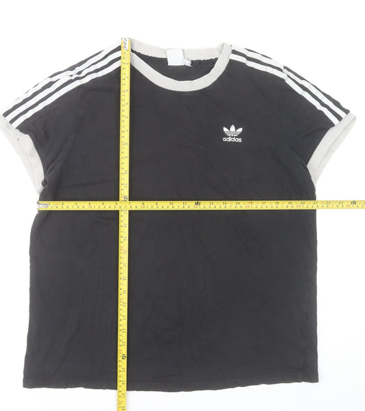 Adidas Women Black Short Sleeve Crew Neck Cotton T-Shirt Size 14 UK