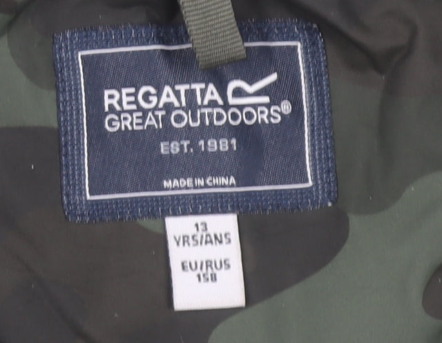 Regatta Boys Green Camouflage Waterproof Hooded Rain Coat 13 Years