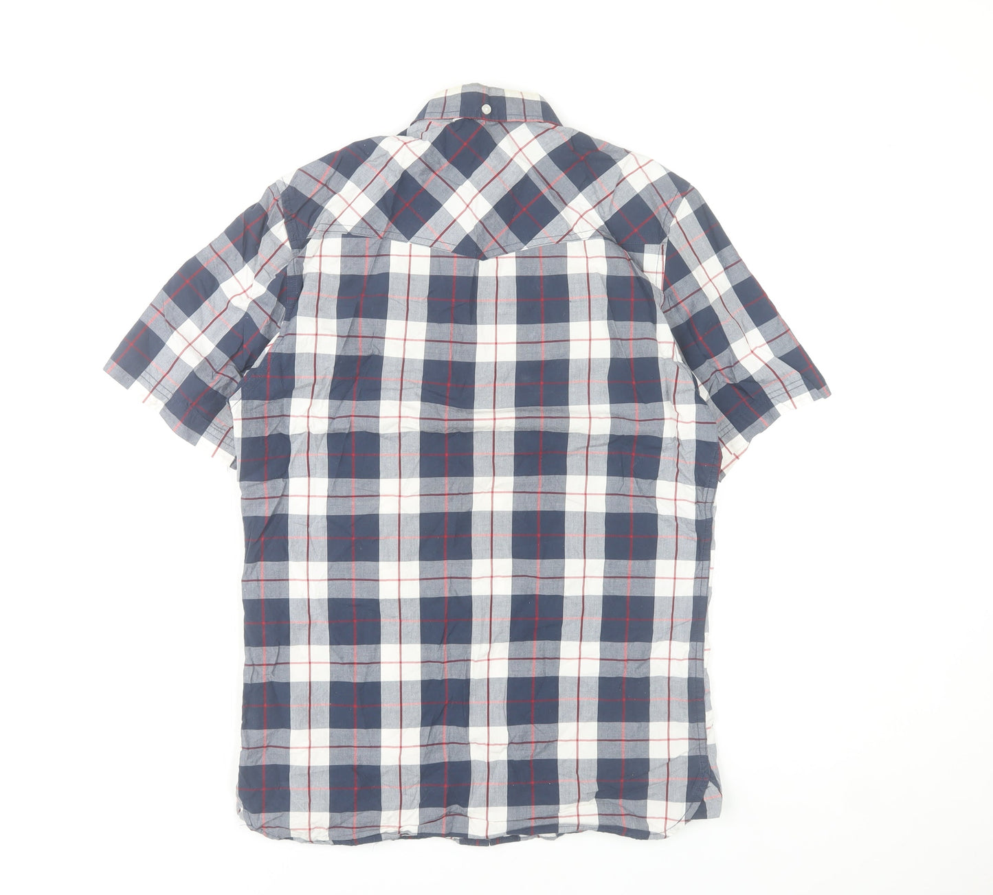 Firetrap Men's Blue Red Plaid Button-Up Cotton Short Sleeve Shirt Size S