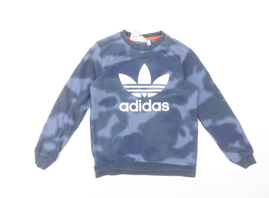 Adidas Boys Blue Sweatshirt 11-12 Years Pullover Crew Neck Logo Print