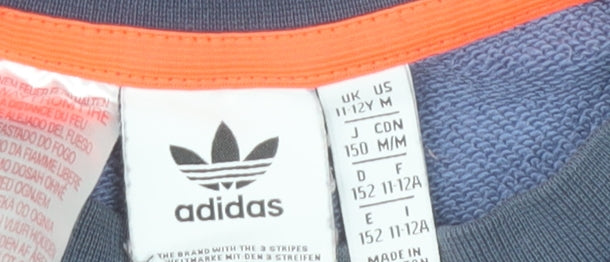 Adidas Boys Blue Sweatshirt 11-12 Years Pullover Crew Neck Logo Print