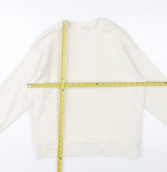 H&M Womens Ivory Ribbed Pullover Sweatshirt Size M Cotton Blend