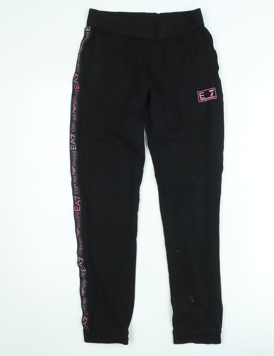 Emporio Armani EA7 Teen Black Joggers Size 14 Slim Fit Cotton Blend