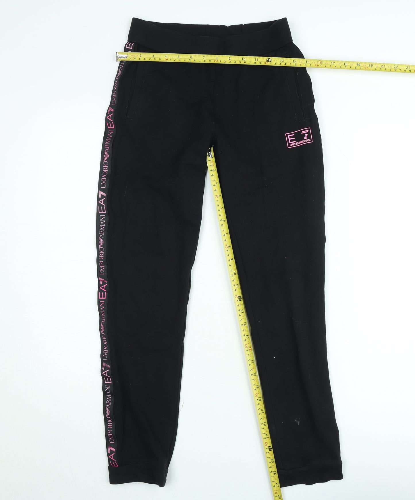 Emporio Armani EA7 Teen Black Joggers Size 14 Slim Fit Cotton Blend