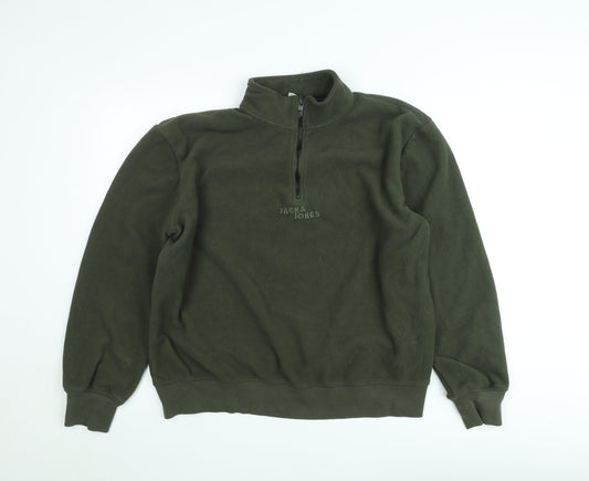 Jack & Jones Mens Green Fleece 1/4 Zip Pullover Sweatshirt Size L