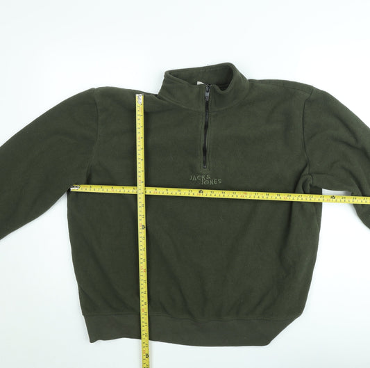 Jack & Jones Mens Green Fleece 1/4 Zip Pullover Sweatshirt Size L