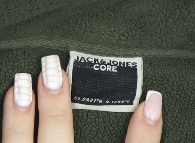 Jack & Jones Mens Green Fleece 1/4 Zip Pullover Sweatshirt Size L