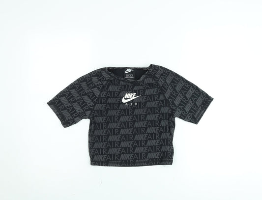 Nike Girls Black XS Cropped Logo T-Shirt Lightweight Cotton Blend