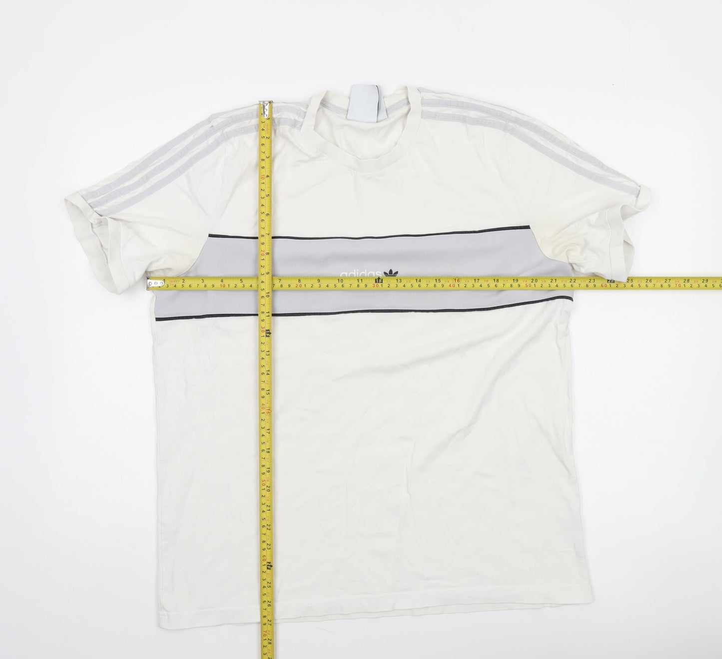 Adidas Mens White Grey Crew Neck Short Sleeve Sports T-Shirt L