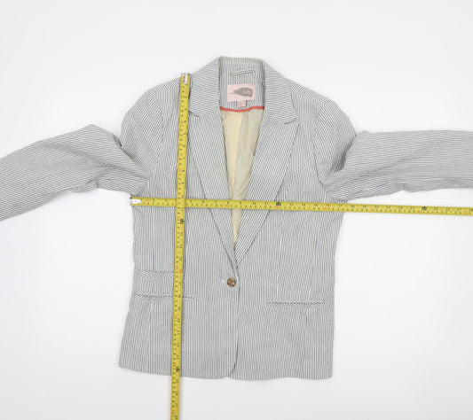 Love21 Women's Blue Striped Single-Breasted Blazer Size M