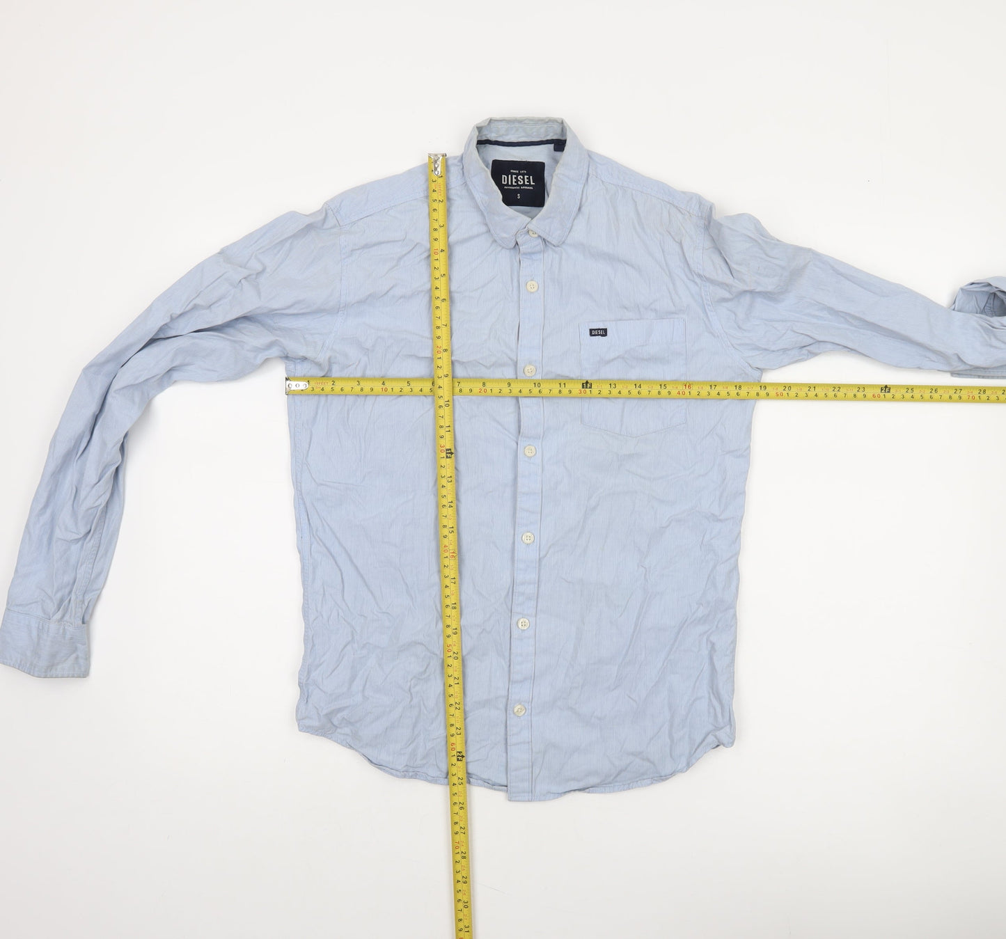 Diesel Men's Blue Cotton Button-Up Long Sleeve Casual Shirt S