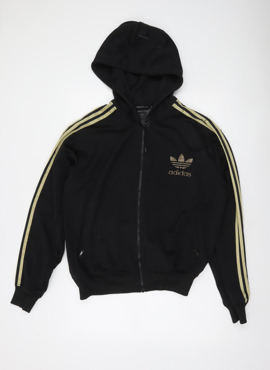 Adidas Men's Black XL Full Zip Hoodie with Gold Logo