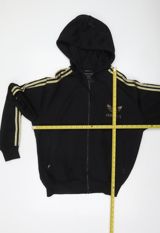 Adidas Men's Black XL Full Zip Hoodie with Gold Logo