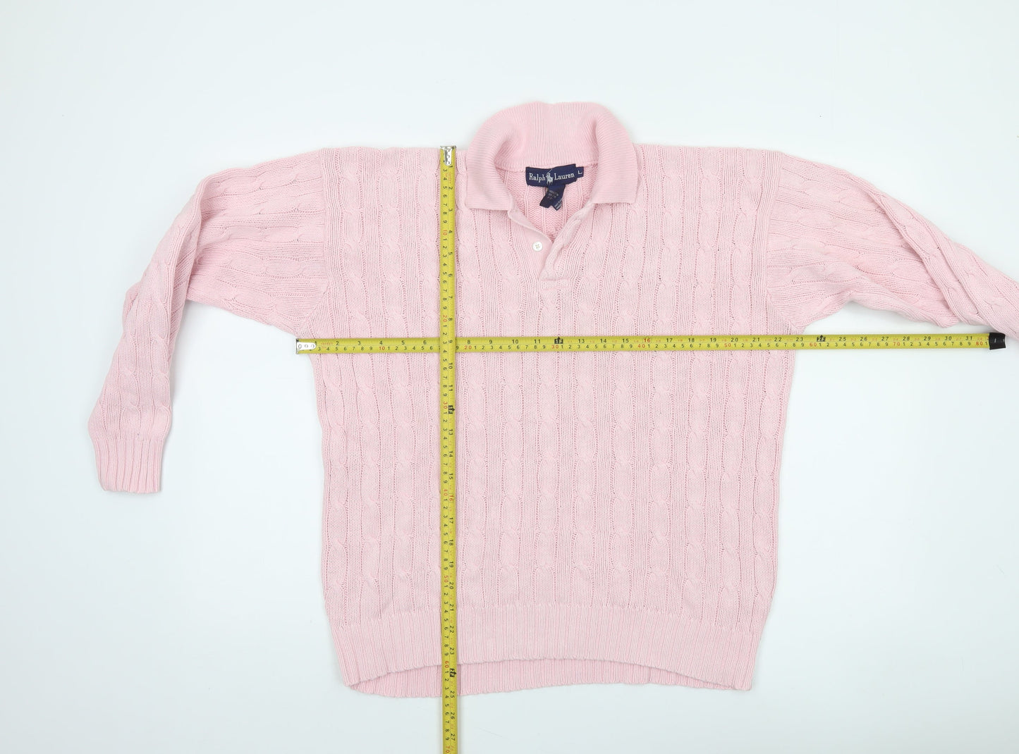 Ralph Lauren Women’s Pink Cotton Collared Cable Knit Jumper L