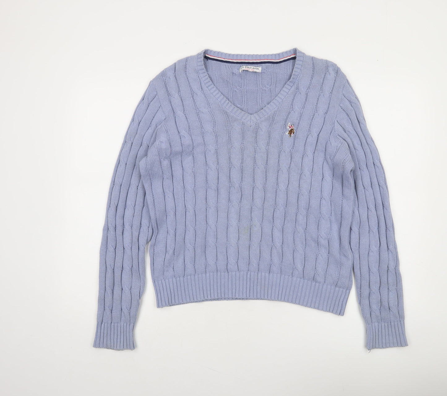 U.S. Polo Assn. Women’s Blue Cable-Knit V-Neck Cotton Jumper XL