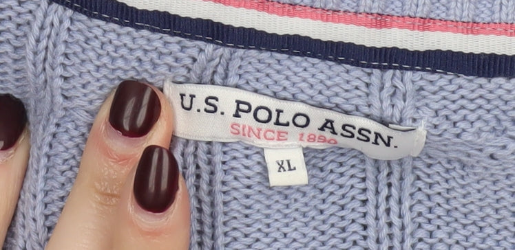 U.S. Polo Assn. Women’s Blue Cable-Knit V-Neck Cotton Jumper XL