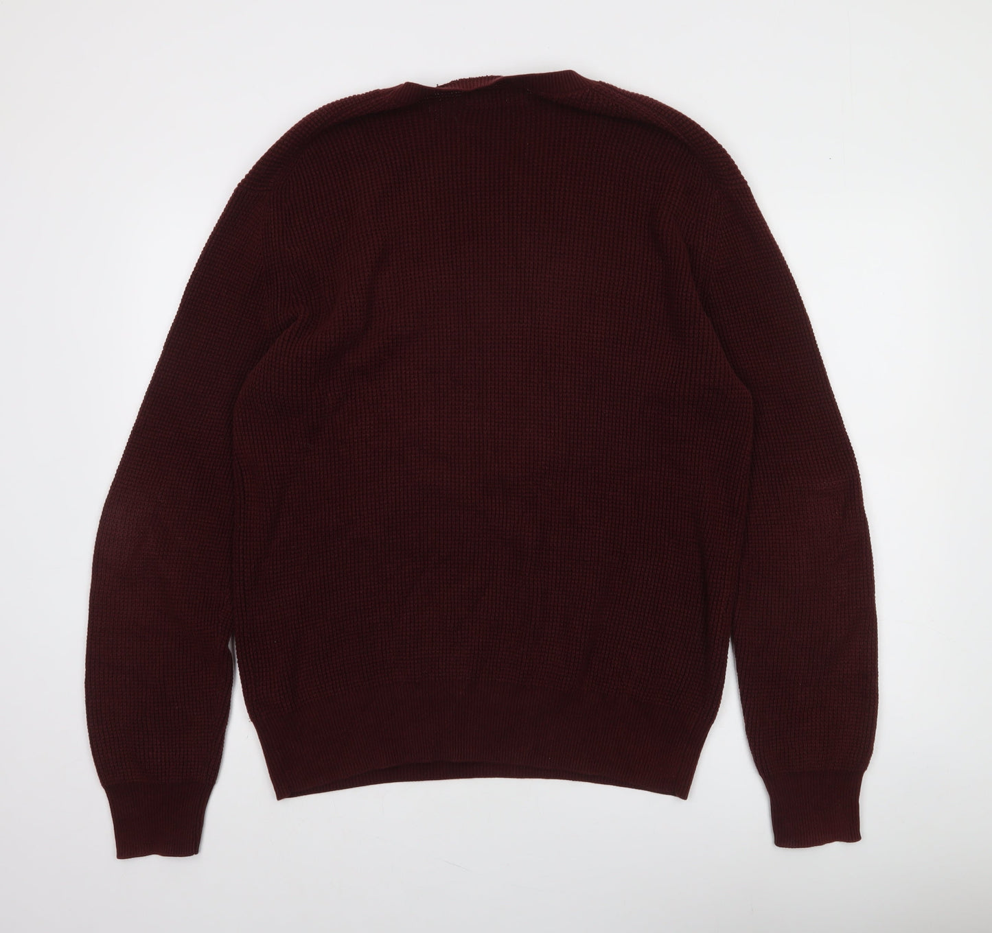 AllSaints Mens Red Cotton Waffle Knit Crew Neck Jumper Medium