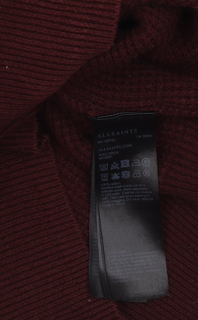 AllSaints Mens Red Cotton Waffle Knit Crew Neck Jumper Medium
