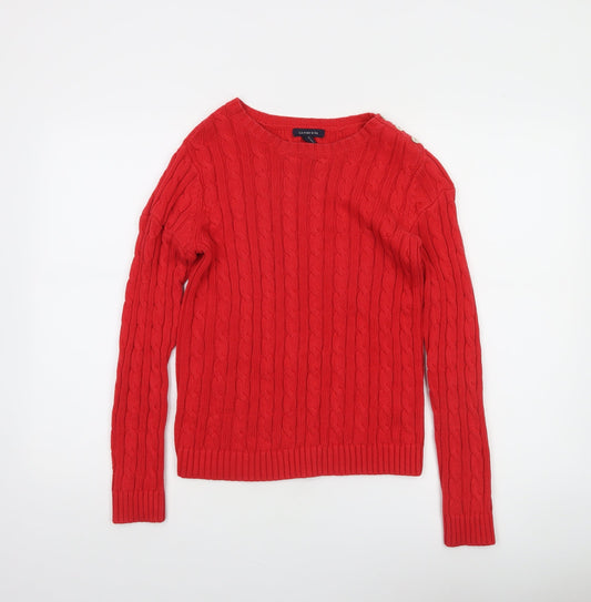 Lands' End Womens Red Cable Knit Cotton Jumper XS