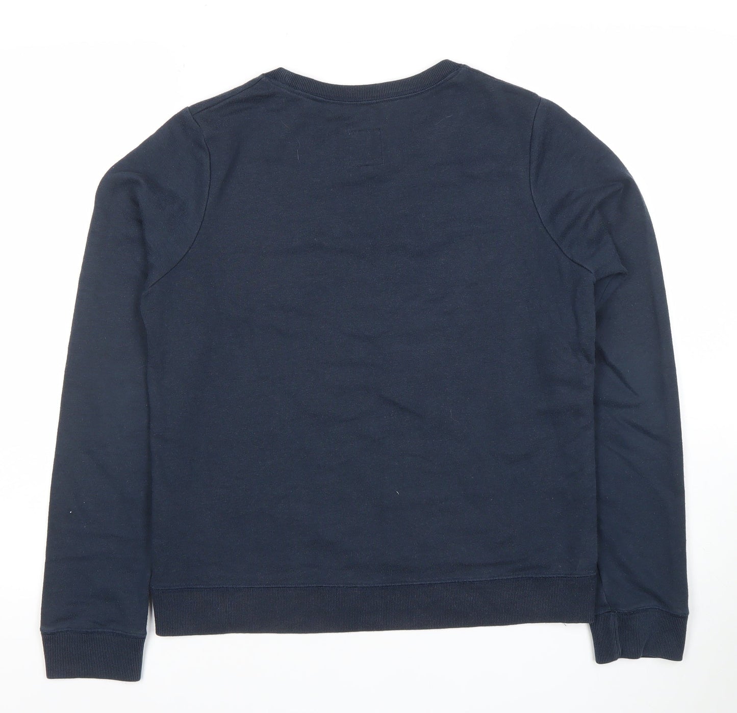 Jack Wills Womens Navy Blue Pullover Sweatshirt UK 12 WILLS Logo Cotton Blend