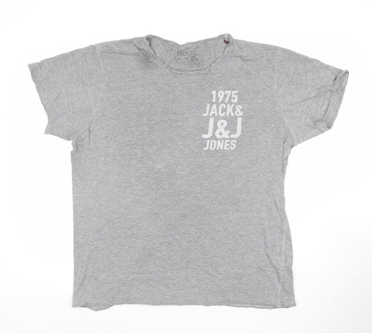 Jack & Jones Men's Grey 2XL Graphic Cotton T-Shirt