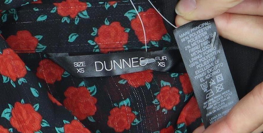 Brand and care label for Dunnes Women Black Floral Fit & Flare Short Dress XS