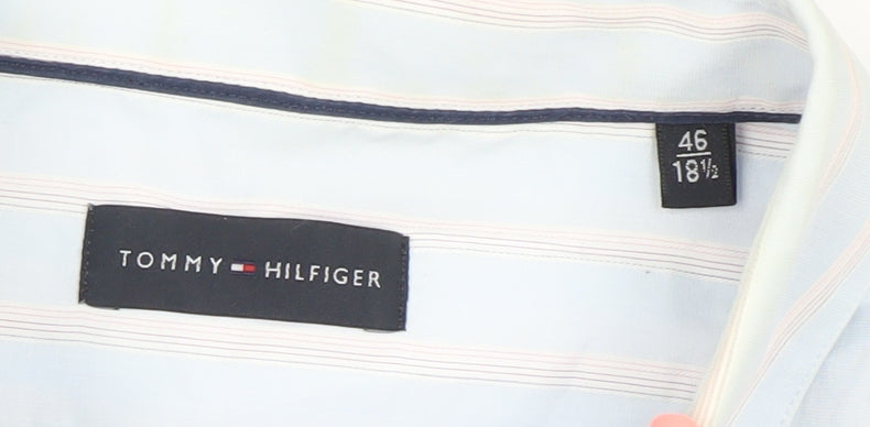 Tommy Hilfiger Men's Blue Striped Cotton Dress Shirt 18.5in/46 Classic Fit