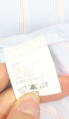 Tommy Hilfiger Men's Blue Striped Cotton Dress Shirt 18.5in/46 Classic Fit