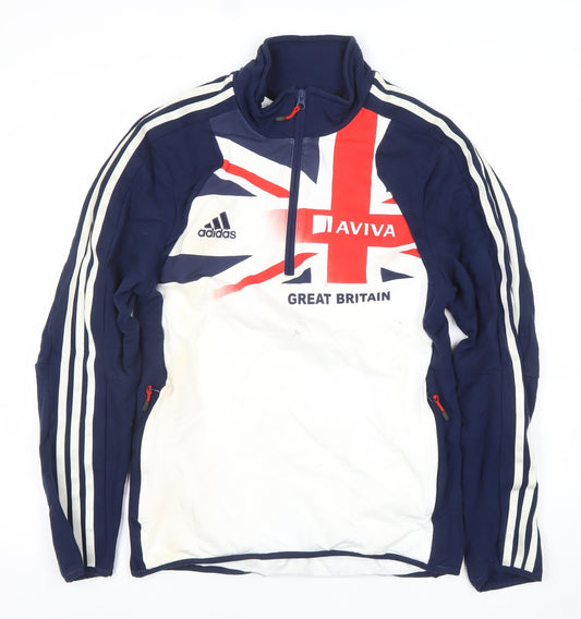 Adidas Mens White & Navy Great Britain 1/4 Zip Long Sleeve Top L