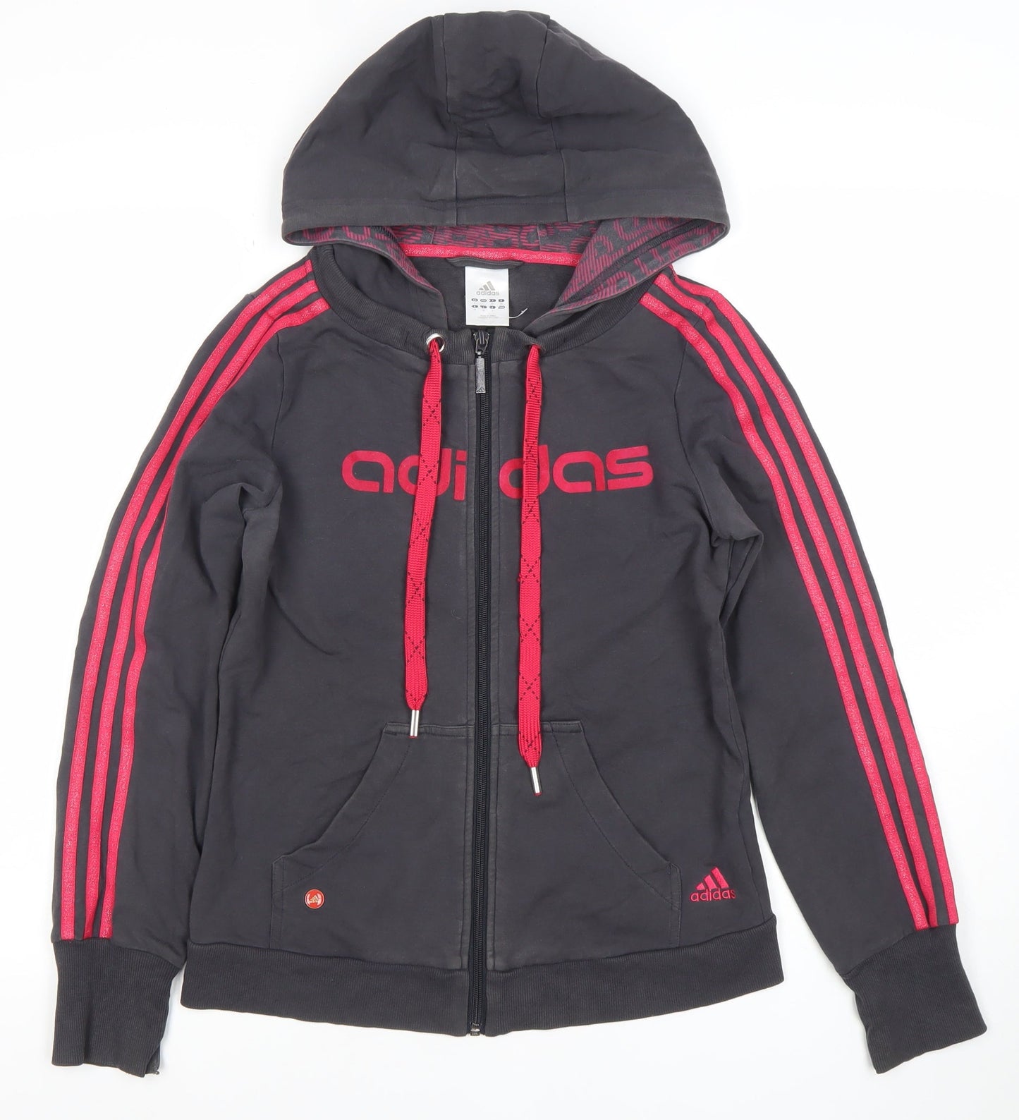 Adidas Women Black Hoodie Full Zip Sports Sweatshirt UK 8