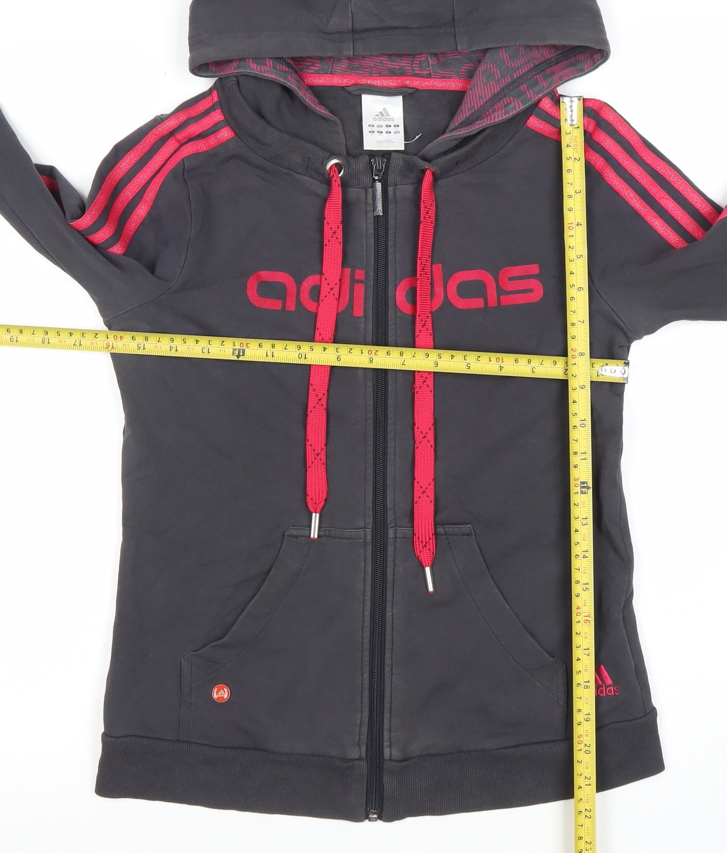 Adidas Women Black Hoodie Full Zip Sports Sweatshirt UK 8