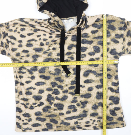 River Island Womens Beige Leopard Print Hooded Pullover XS Lace Trim