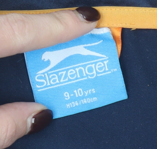 Brand and care label for Slazenger boys’ blue 9-10 years 1/4 zip colourblock sports sweatshirt