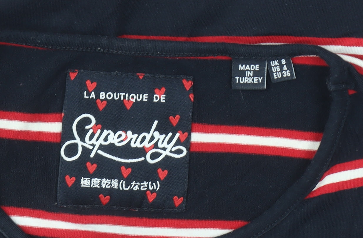 Superdry Womens Blue Striped Bodycon Jersey Dress Size 8 Long Sleeve