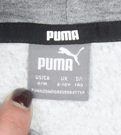 Puma Girls Grey Pullover Hoodie 9-10 Years Logo Fleece Sweatshirt