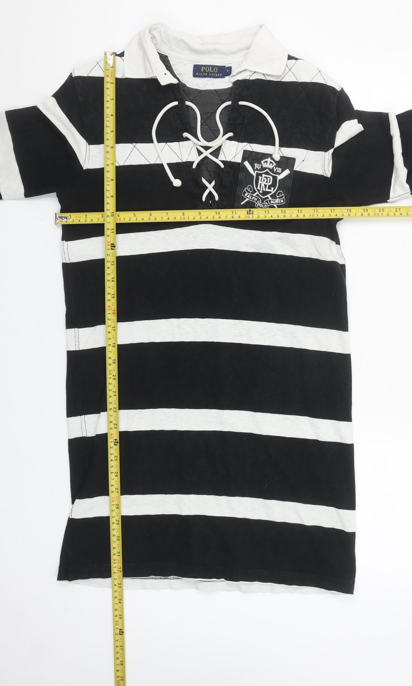 Ralph Lauren Women Black Striped Collared Shirt Dress Size S