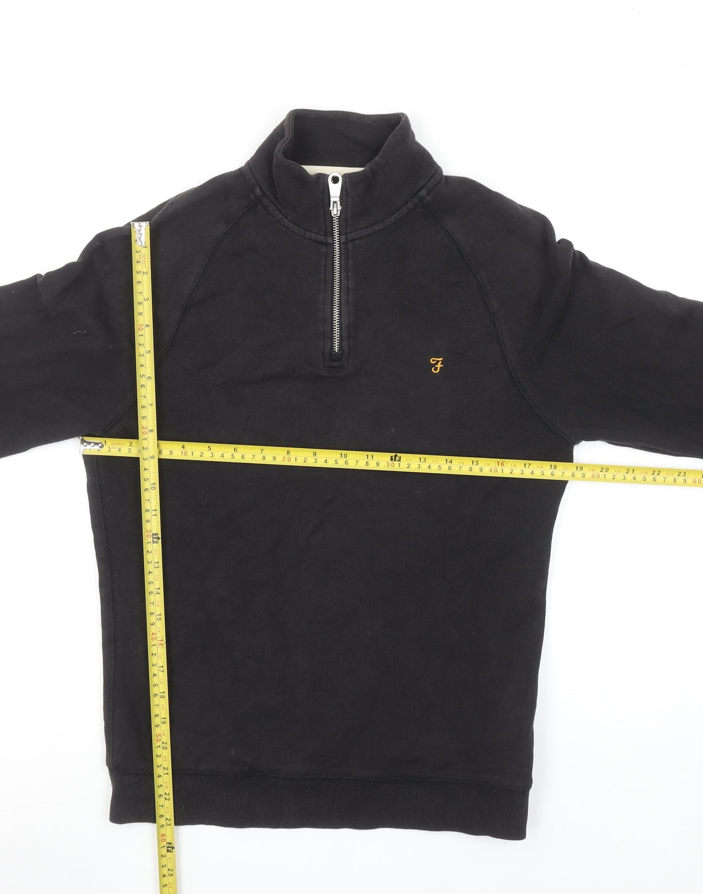 Farah Men's Black 1/4 Zip Organic Cotton Sweatshirt Size S