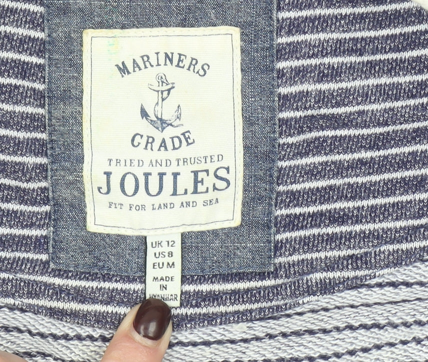 Joules Womens Blue Striped Full Zip Hoodie UK 12 Cotton Blend