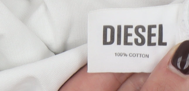 Diesel Men's White Colourblock Logo Cotton T-Shirt Size S